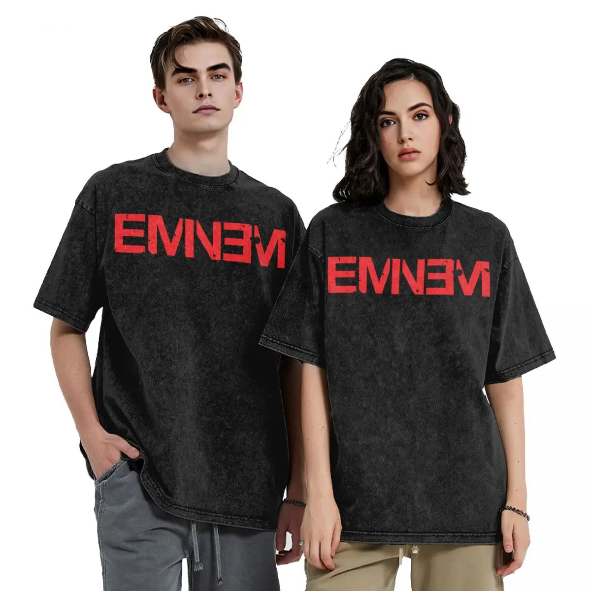 

Eminem Hip Hop Short Sleeve T-Shirts Washed Tops Tees Streetwear T Shirt Casual for Men Women
