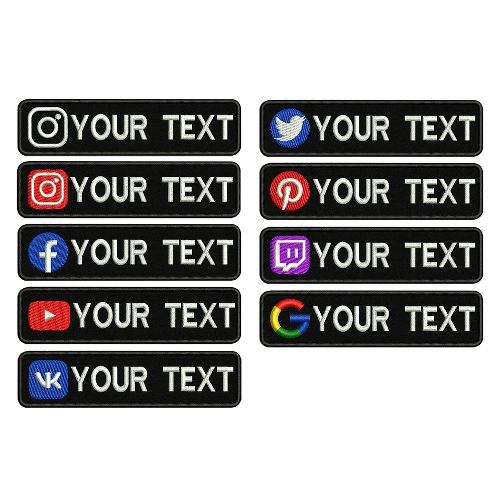 1 unidad de parche personalizado con nombre de 10 cm x 2,5 cm, insignia con rayas, gancho y bucle para Instagram, Facebook, YouTube, VK, Twitter, Pinterest, Twitch, Google