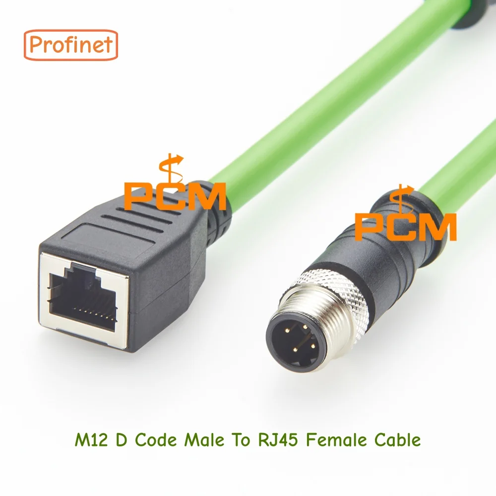 M12 D Code 4Pin to RJ45 Jack Cable Industrial Ethernet CAT5E Shielded Network Cable IP67 Waterproof Profinet EtherNet/IP