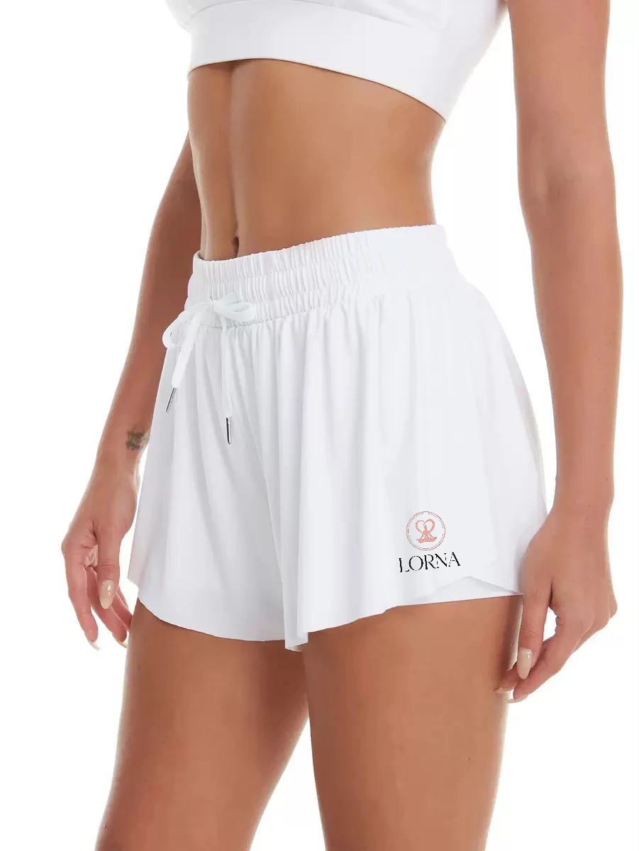 Summer Women's Printed Anti-Glow Loop Elathe Waist Drawstring Sports Culottes Quick-drying Draping Running Tennis Yoga Shorts