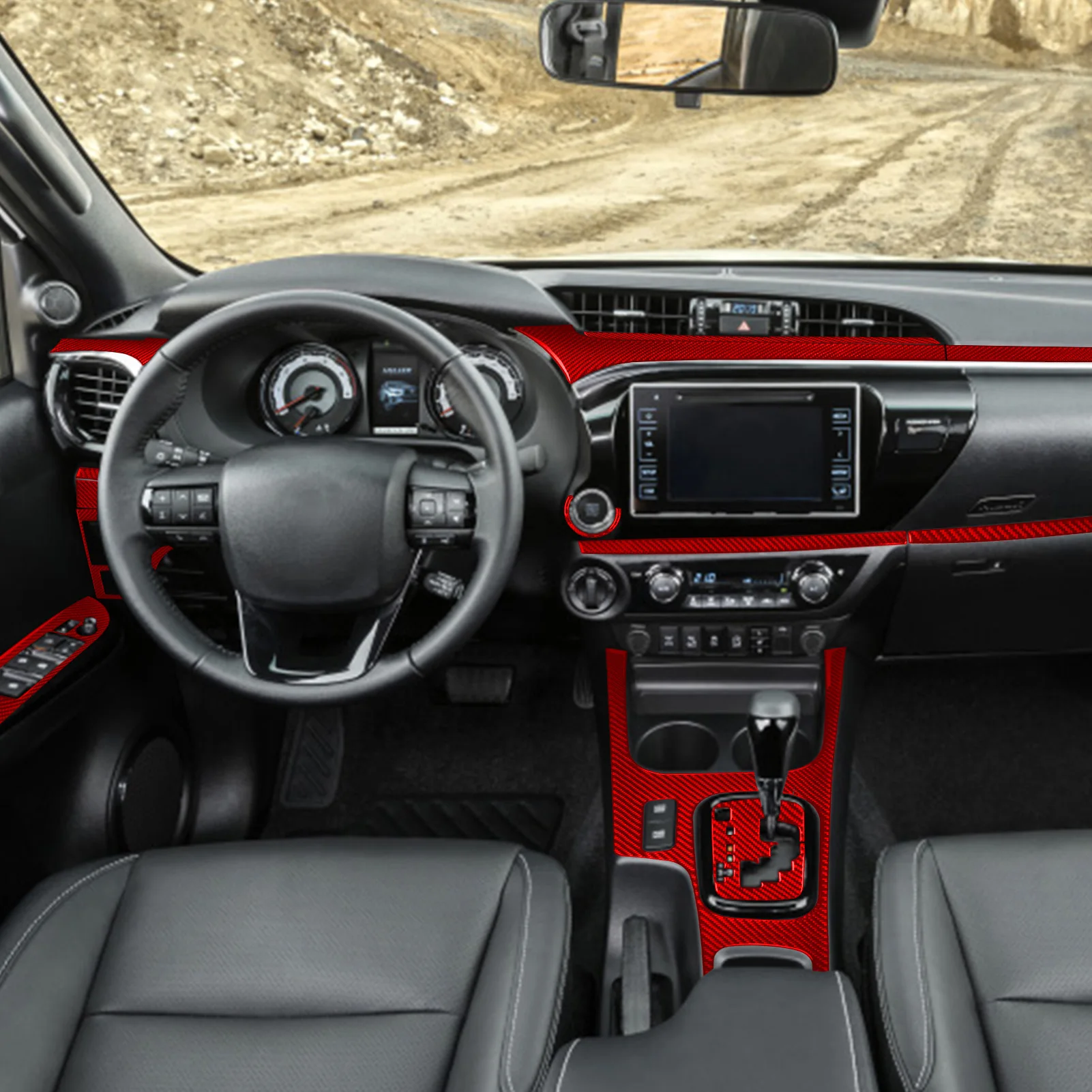 Red Carbon Fiber Gear Shift Air Outlet Dashboard Window Lift Panel Car Interior Accessories Sticker For Toyota Hilux 2015-2021