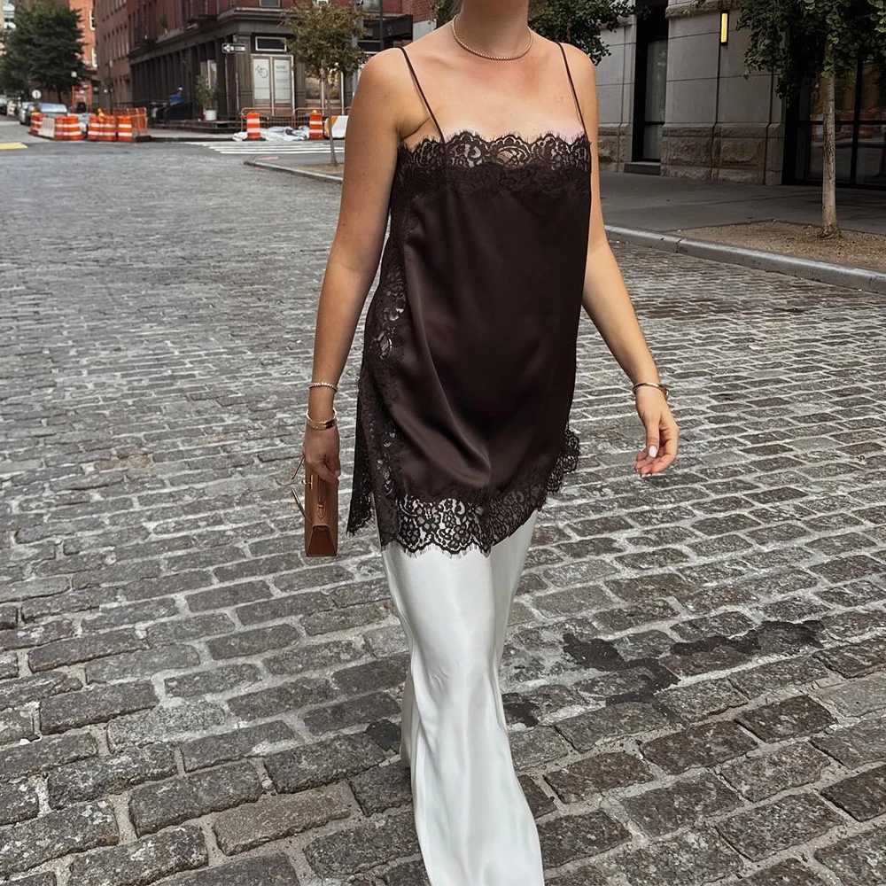 قميص قصير كلاسيكي مثير من الدانتيل والساتان مُزين بالزهور للنساء بوهو y2k قطع علوية أنيقة للشاطئ بدون أكمام وظهر مكشوف