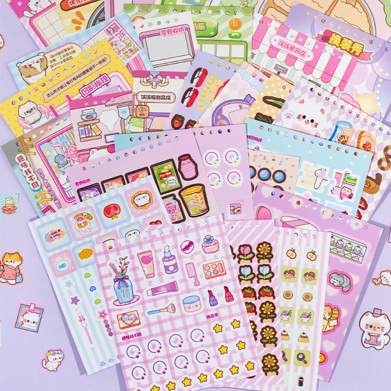 28/56pcs rice cat cute fun sticker book cute cartoon style handbook material collage DIY scrapbook envelope postcard album dairy