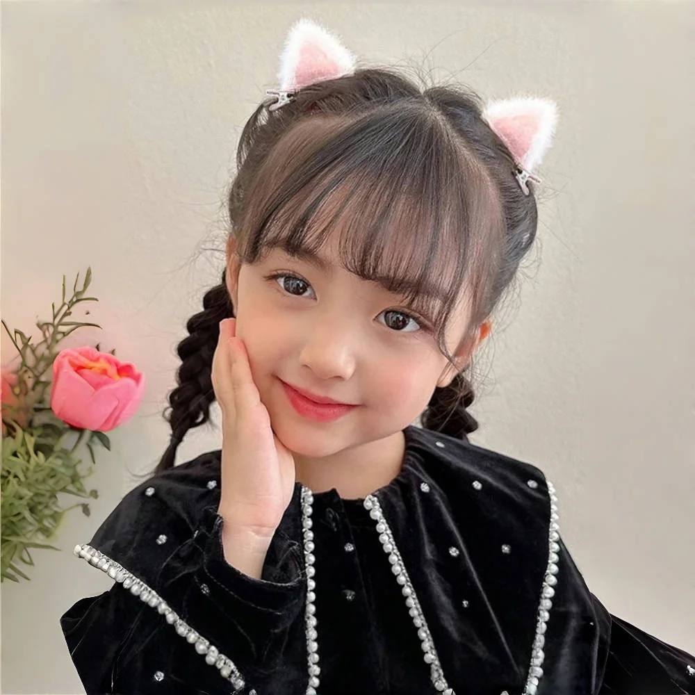 

2Pcs Bunny Ear Hair Clips Set - Handmade Kawaii Barrettes for Baby Girls, Cute Kids Hair Accessories with Elastic Band