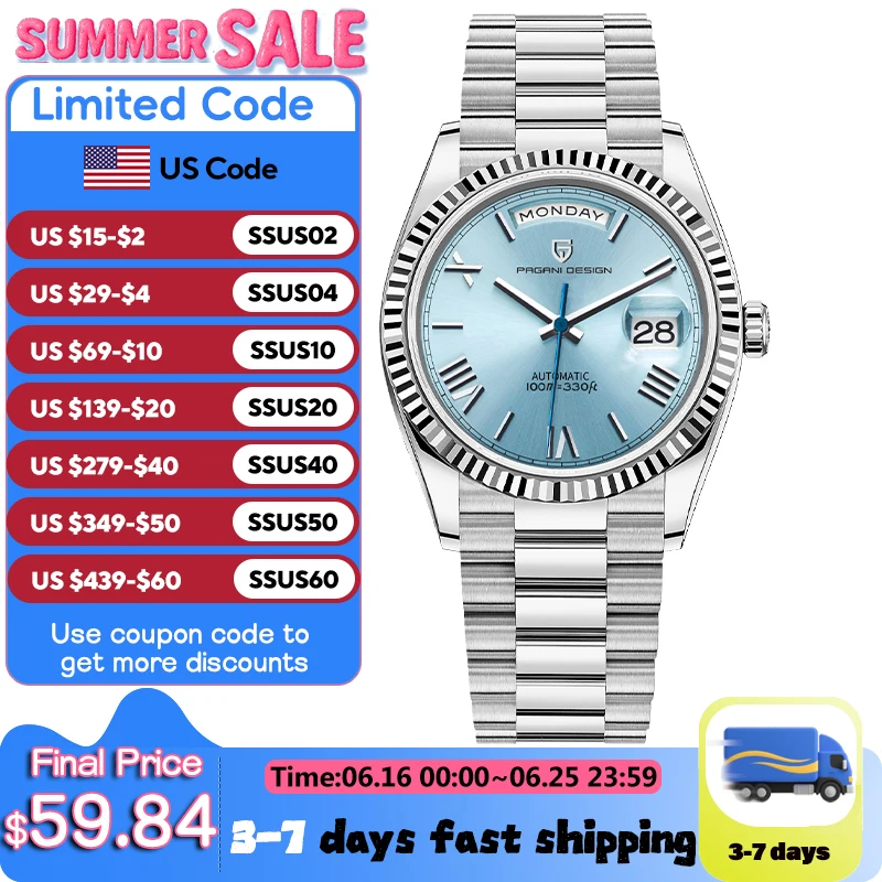 PAGANI DESIGN 2024 New DD36 Men's Watches Luxury Automatic Watch Men AR Sapphire Glass Mechanical Wristwatch Men ST16 Movt Clock