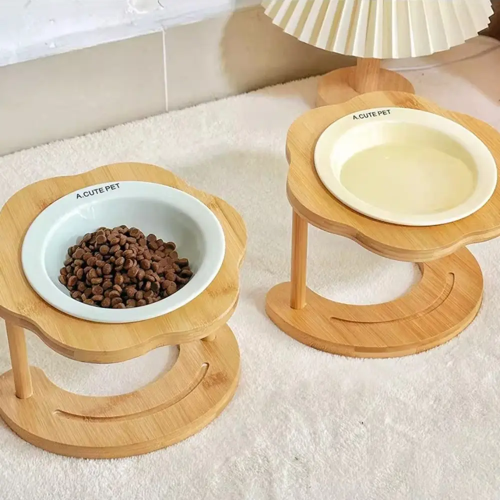 موزع الطعام السيراميك وعاء القط خشبي الإبداعية الحيوانات الأليفة عالية القدم السلطانية عدم الانزلاق لطيف الكلب الغذاء تغذية حوض حاوية المياه