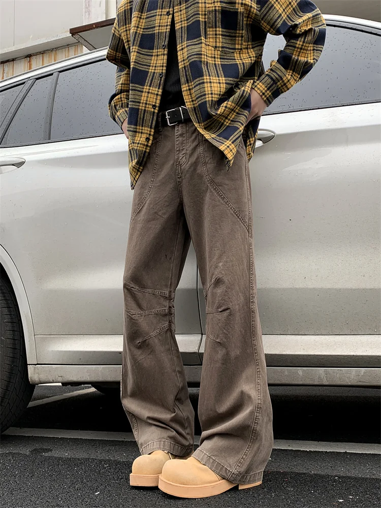 

American Sle Deconstructed Workwear Pants Men's Loose Fit Slimming Versatile Wide Leg Casual Paratrooper Trousers