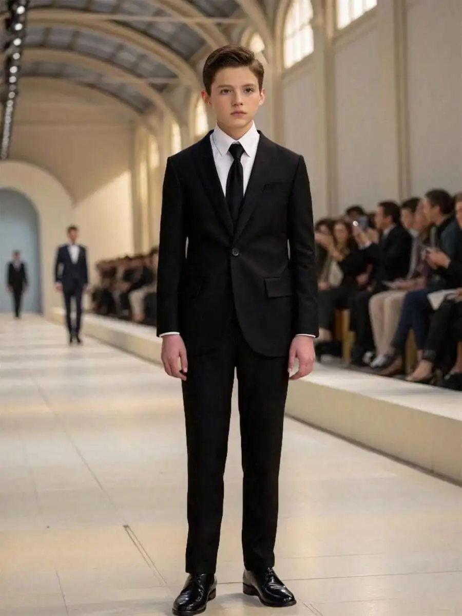 

Двухкомплектный деловой костюм для мальчиков: черный пиджак с длинными рукавами и брюки, элегантный наряд для торжественных мероприятий