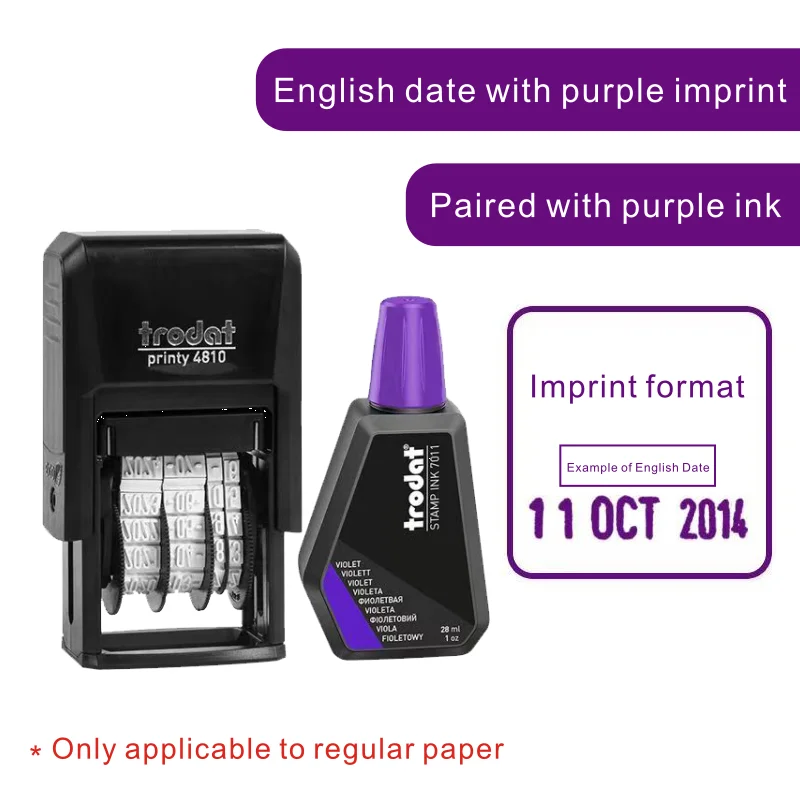 Sello de fecha de goma autoentintado: ideal para el envío, la recepción, la caducidad y las fechas debido, tinta: rojo, morado, azul, negro, verde