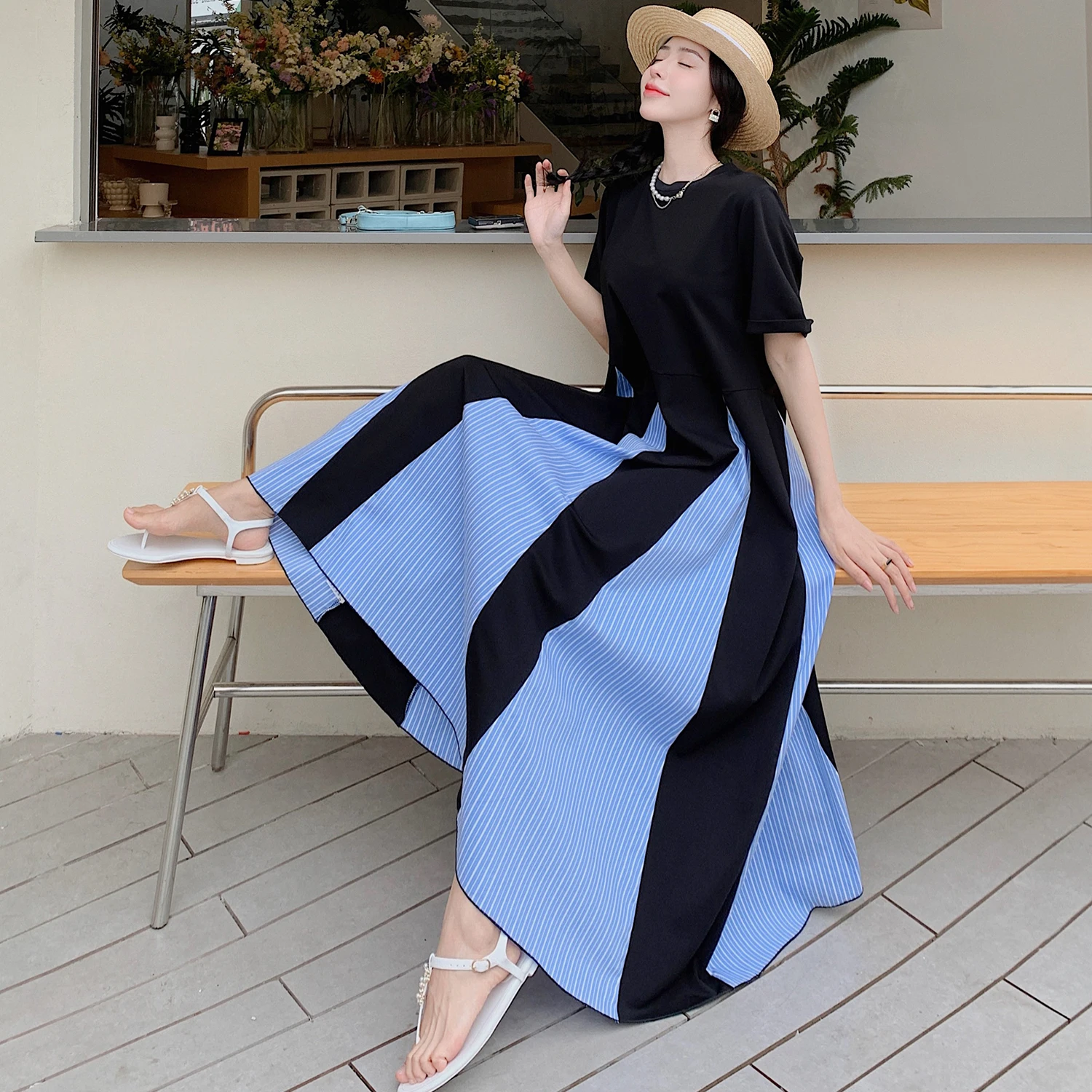 Été nouveau T-shirt femme Dr Fi Tail jupe longue coupe ample décontracté grande taille Design Sense coréen Sle rond Ne ort S...