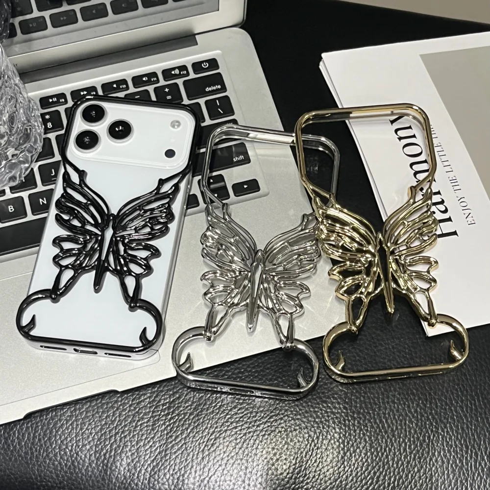 Borderless Hollow Butterfly Electroplating Glossy Series PC Case for iPhone 17 Air 16 15 14 Plus 13 12 11 Pro Max Hard Cover