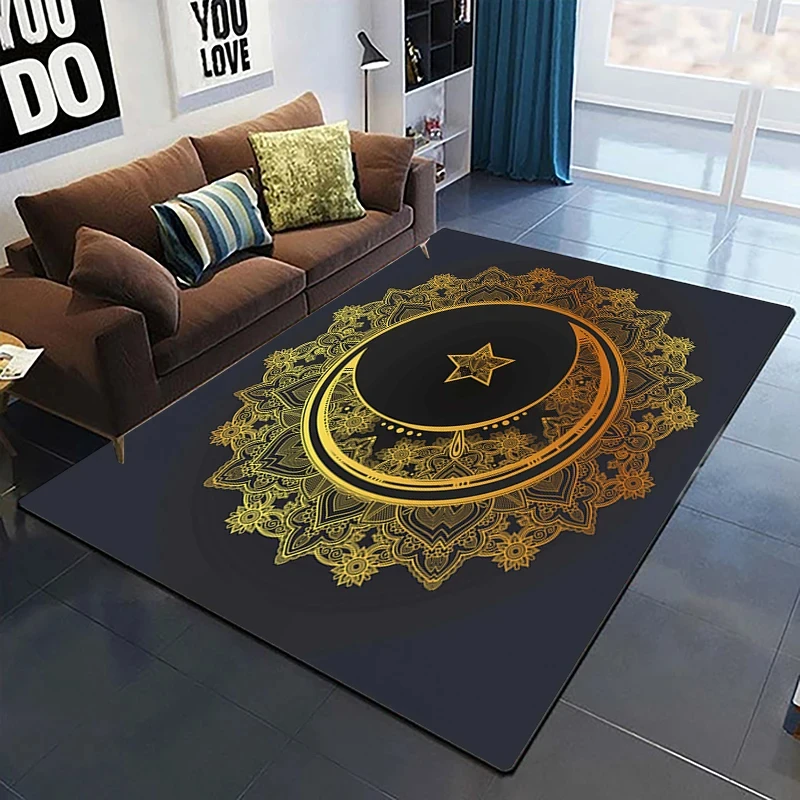 Muslim Prayer Mat Islamic Holiday Carpet Ramadhan Festival Rug Star Moon Print Doormat Living Room Sofa Floor Mat Bedroom Decor