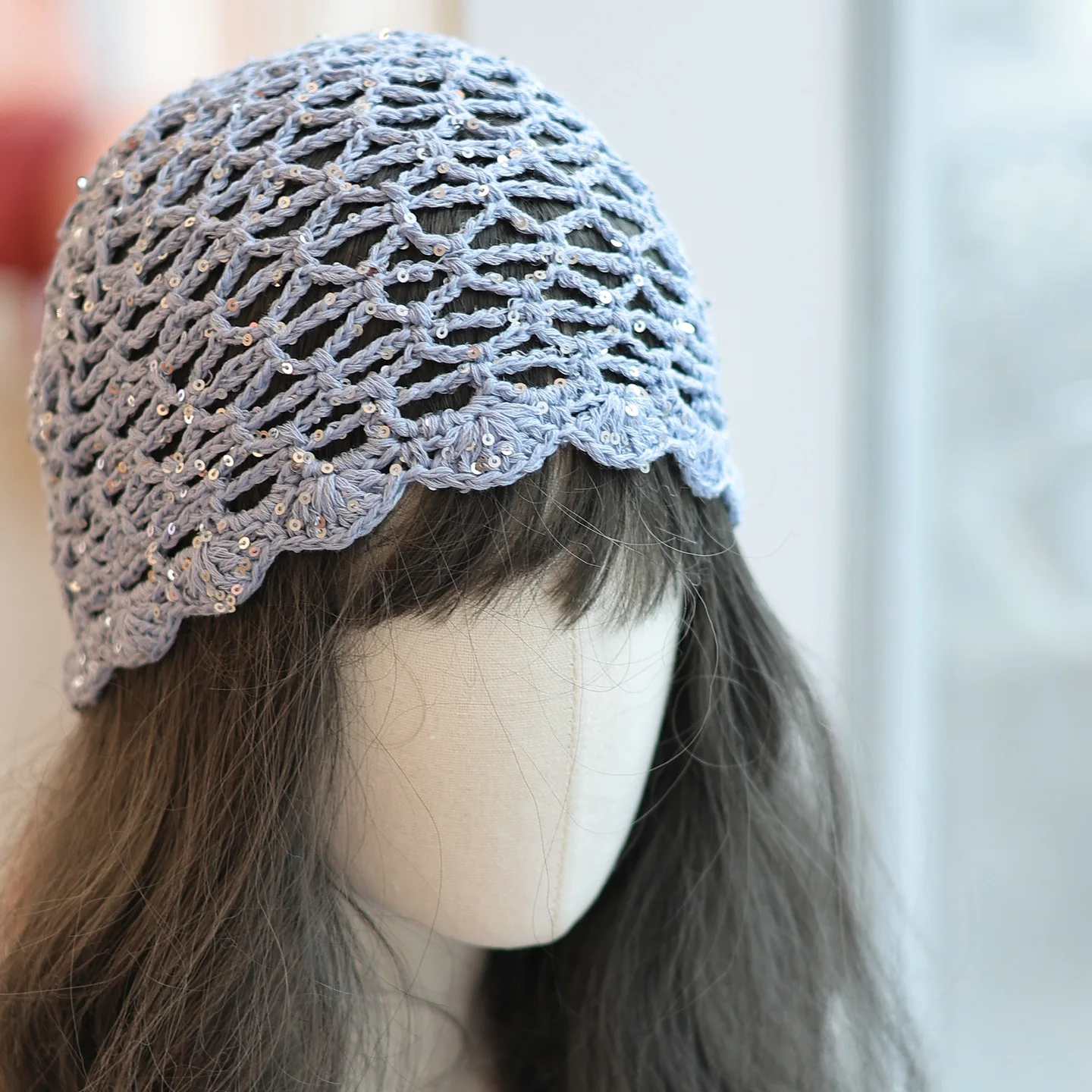 2026 New Crochet Sequin Hat Women's Summer Handmade Hollow Knitted Hat Fashion Beanie Summer Hat Y2K Fishnet Skull Hat