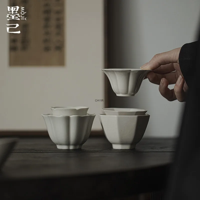 الرماد النباتي زهرة الطين القديم نمط ماستر كوب الكونغ فو طقم شاي الشكل التقليدي تذوق كوب السيراميك المنزلية واحدة