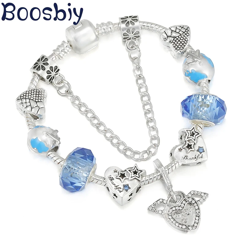 Fashion DIY Shinning Blue Star Moon Bead Snake Chain With Pendnet Explore Nature Style Charm Bracelet Jewelry Gift For Women NEW