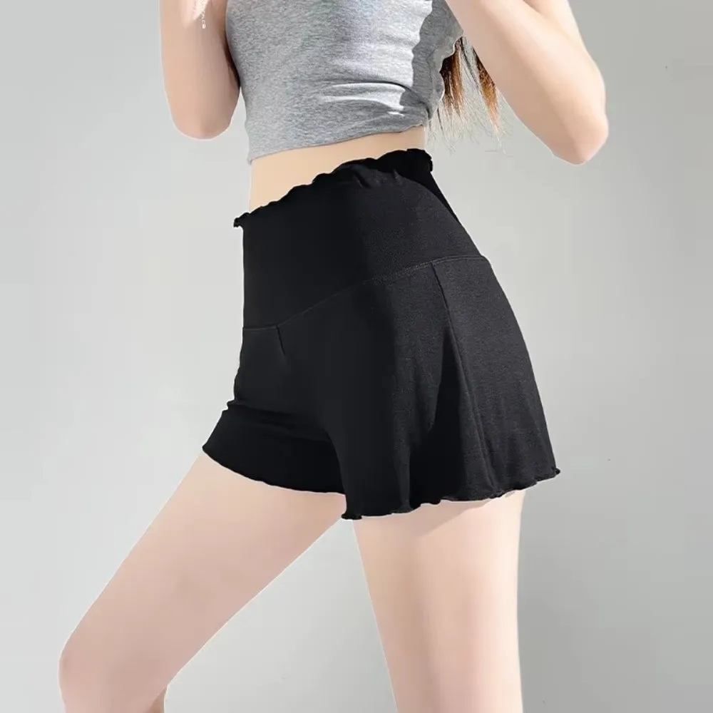 Bequeme, dünne Shorts mit hoher Taille, lockere, gestrickte, dünne Hose, leichte Sicherheitsshorts aus Baumwolle für Damen – Detail 10