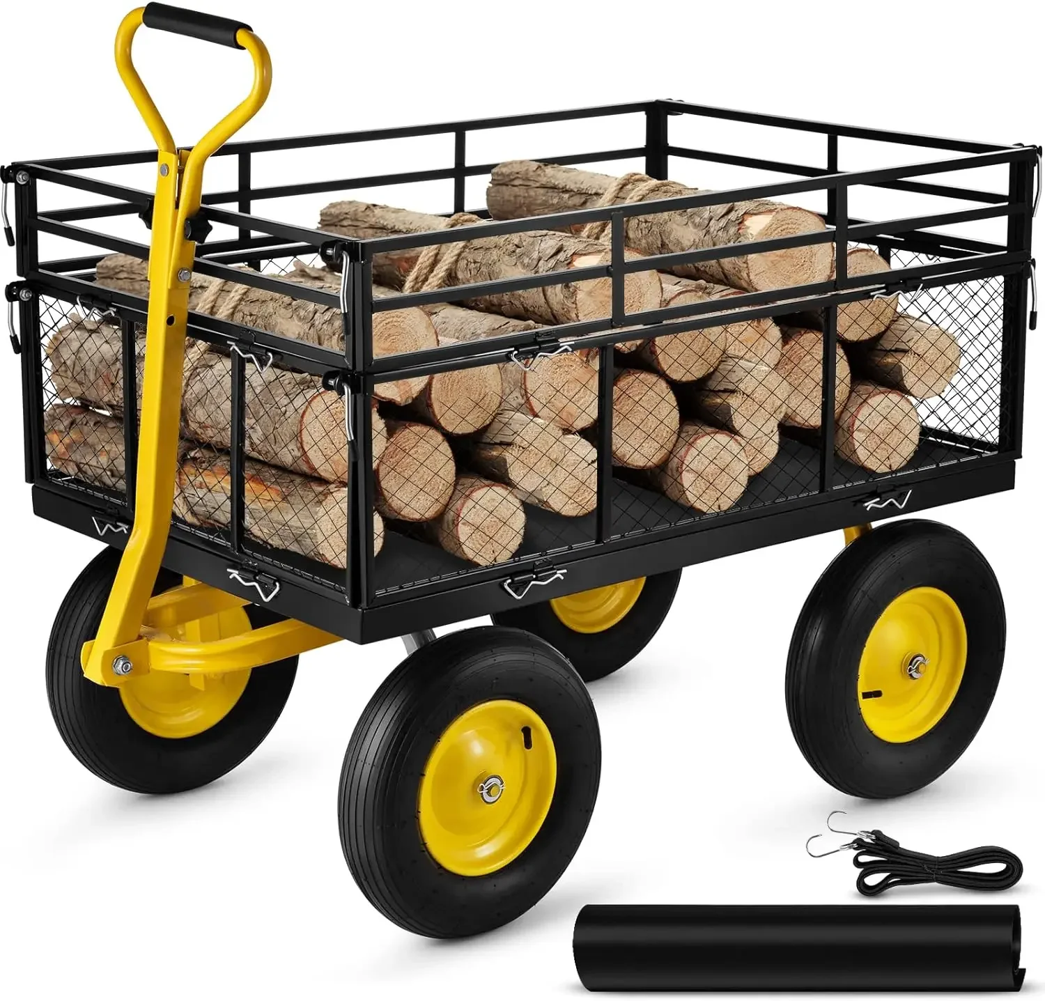 

VEVOR Steel Garden Cart, Heavy Duty 1400 lbs Capacity, with Removable Mesh Sides to Convert into Flatbed, Utility Metal Wagon wi