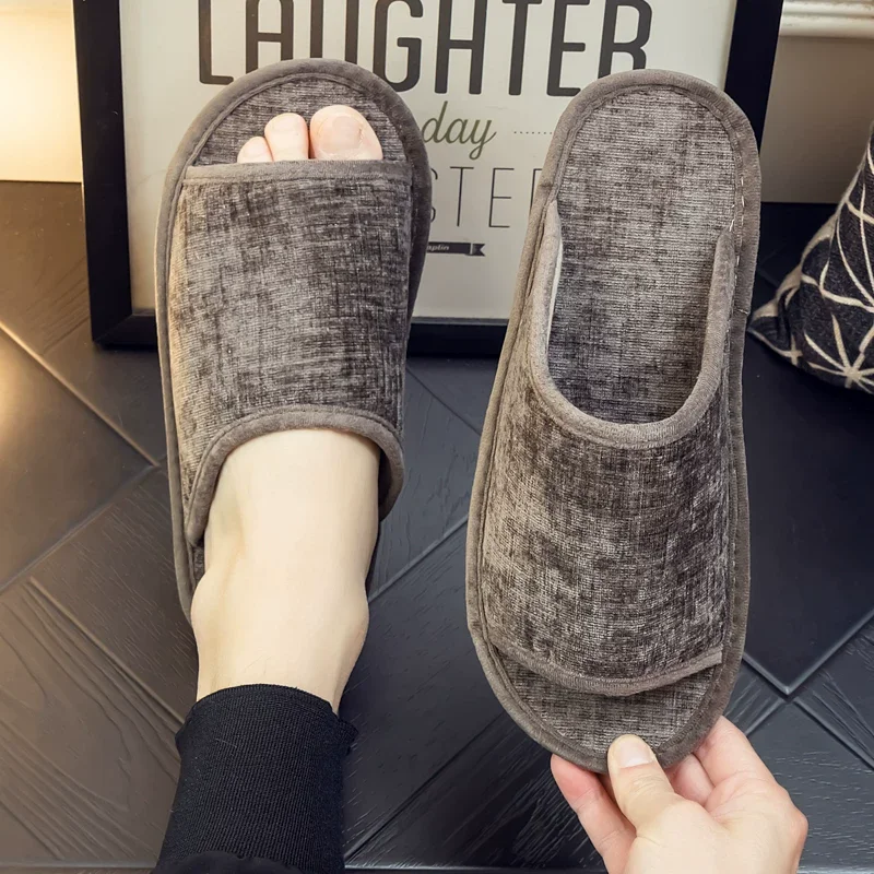 Indoor Fabric Slippers for Couple  Non-Slip Rubber Sole Quiet House Shoes, Lightweight Home Floor Slippers for Men & Women