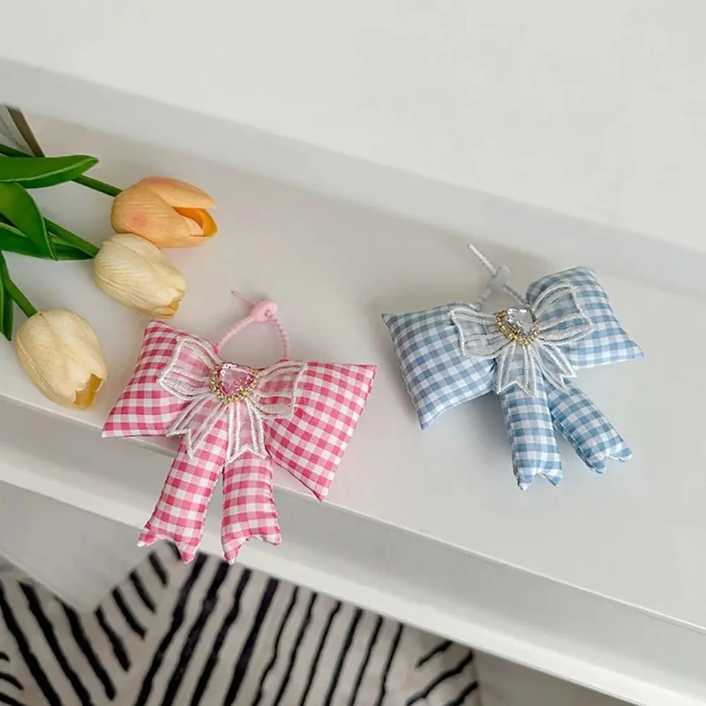 

Elegant Cloth Bowknot Bag Pendant Lattice Heart Bow Keychain Korean Style Keyring Phone Chains Girls