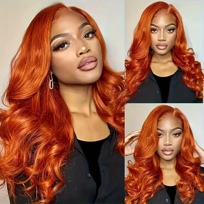 Orange Ginger Body Wave 13x6 Glueless Hd Transparent Lace Front Human Hair Wig 13x4 Lace Frontal Colored 30 40 Inch For Women image 4