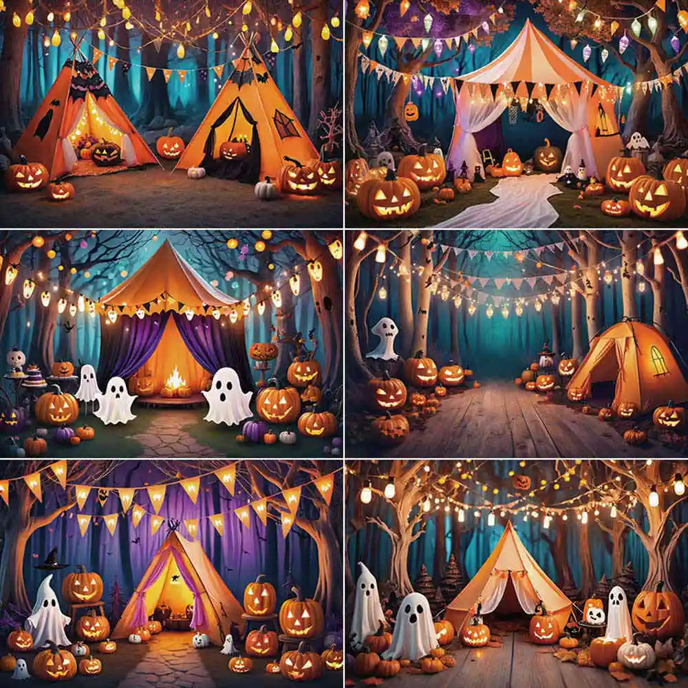 

MOON.QG 2025 Halloween Outdoor Baby Party Photography Backdrop Pumpkin Tent House Decor Background Photographic Studio Back Drop