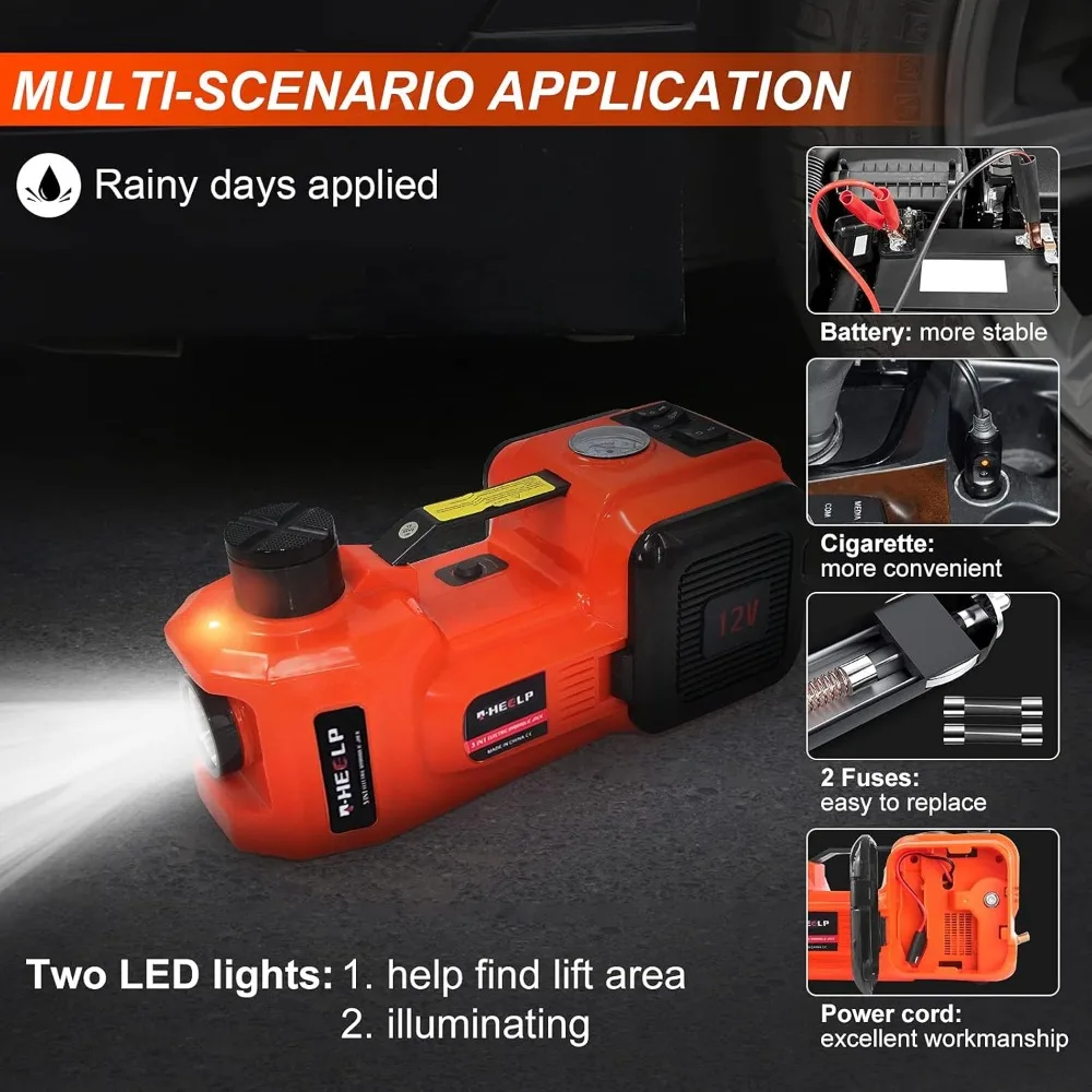 12V Electric Car Jack Kit - 5 Ton Capacity with 6.1-17.7 Inch Lifting Range and Impact Wrench for SUVs