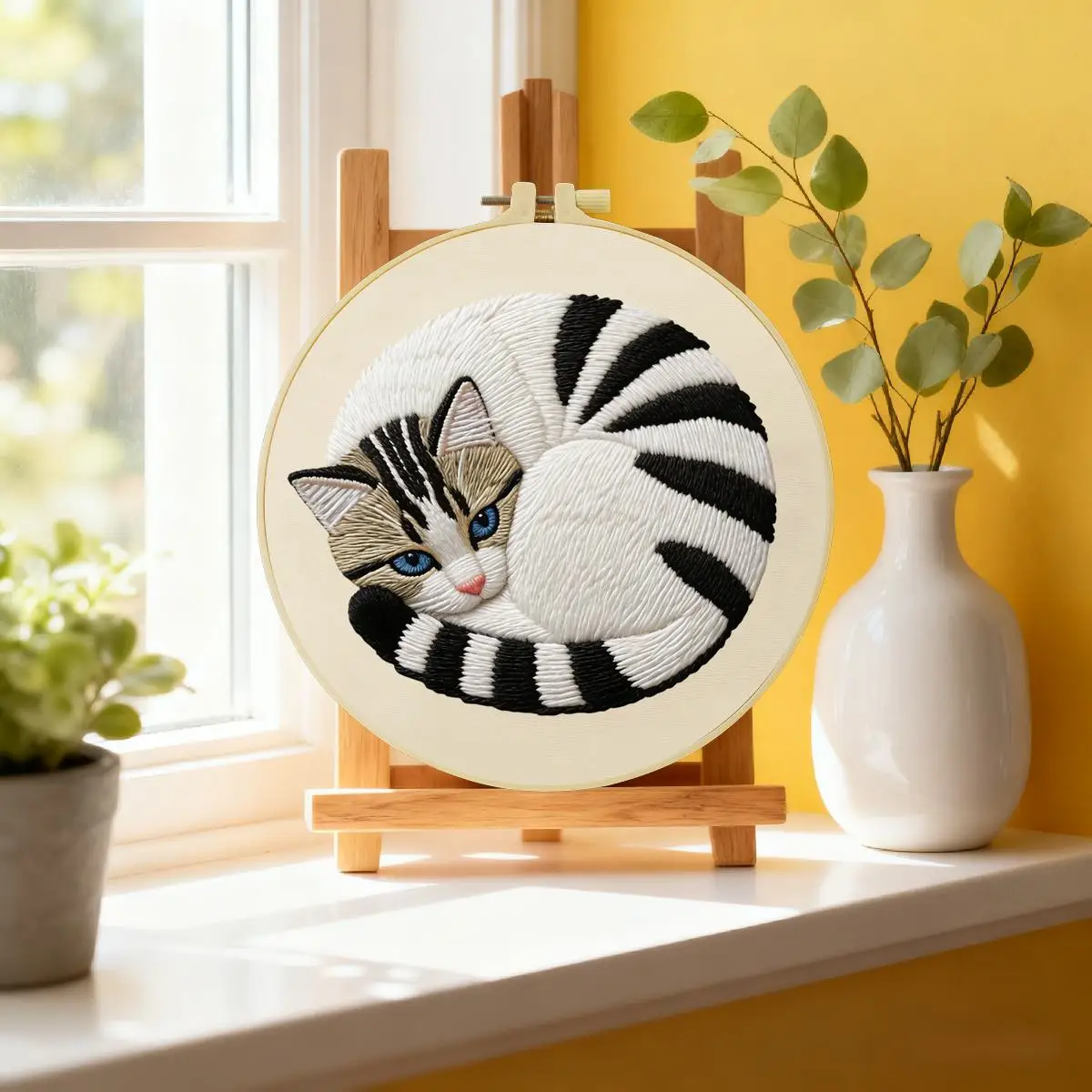 1 Stück 20X20CM/15X15CM 7,87/6,3 Zoll Tier - Katze Stickerei Starter-Kit DIY-Kit DIY-Stickerei-Set Handarbeiten Malerei – Detail 1