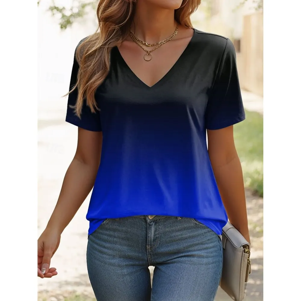 

Gradient Pattern Women's T-Shirt Girls Short Sleeve Top Casual Women's T-Shirt Large Harajuku Loose T-Shirts Women's Clothing