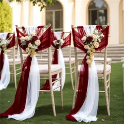 10/50Pcs 17x250cm Shiny Chiffon Chair Sashes Set Sash Gauze Wedding Chair Covers Ribbon Wedding Party Aisle Chair Decoration