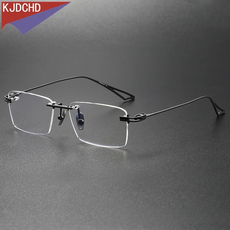 KJDCHD New Ultra-light Simple Luxury Personalized Eyewear Retro Pure Titanium Optical Prescription Rimless Glasses Men ACT-FIX