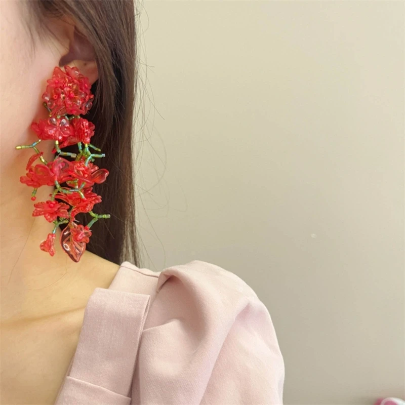 Vibrant Flower Dangle Earrings Flowers Ear Pendants Floral Shaped Eardrop Decor 066C