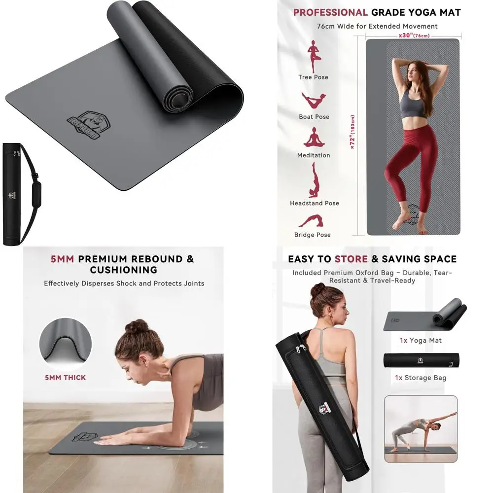 سجادة يوجا كبيرة مقاس 72 × 30 - بساط تمرين غير قابل للانزلاق بطبقة مزدوجة سميكة 5 مم مع امتصاص عالي للصدمات وجزء سفلي مطاطي للاستقرار