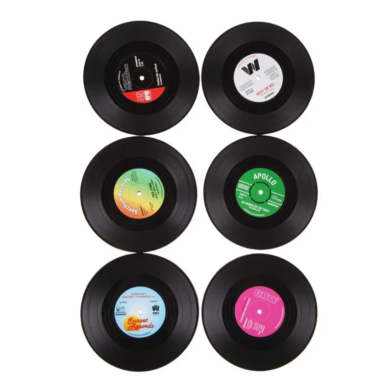 1/6pcs Retro Vinyl Record Cup Coaster Anti-slip Coffee Coasters Heat Resistant Music Drink Mug Mat Placemats Kitchen Accessories