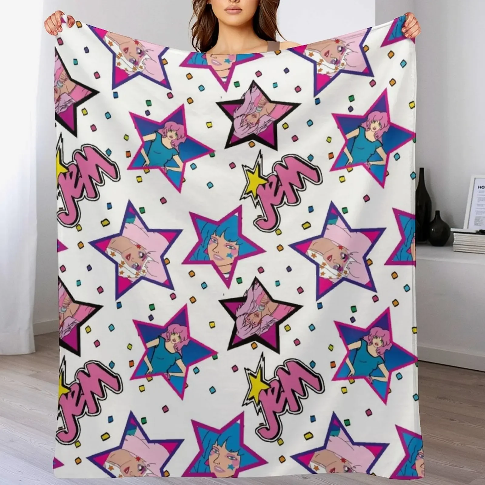 

jem and the holograms Throw Blanket Shaggy Furry Soft Blanket for Bedroom Living Room