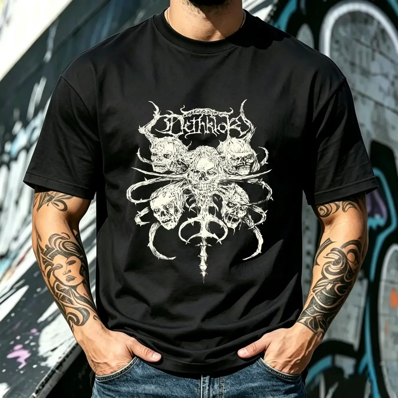 washed T Shirt Dethklok Metalocalypse Black Cotton  vintage Washed Stylish Unisex Casual homme Versatile Breathable