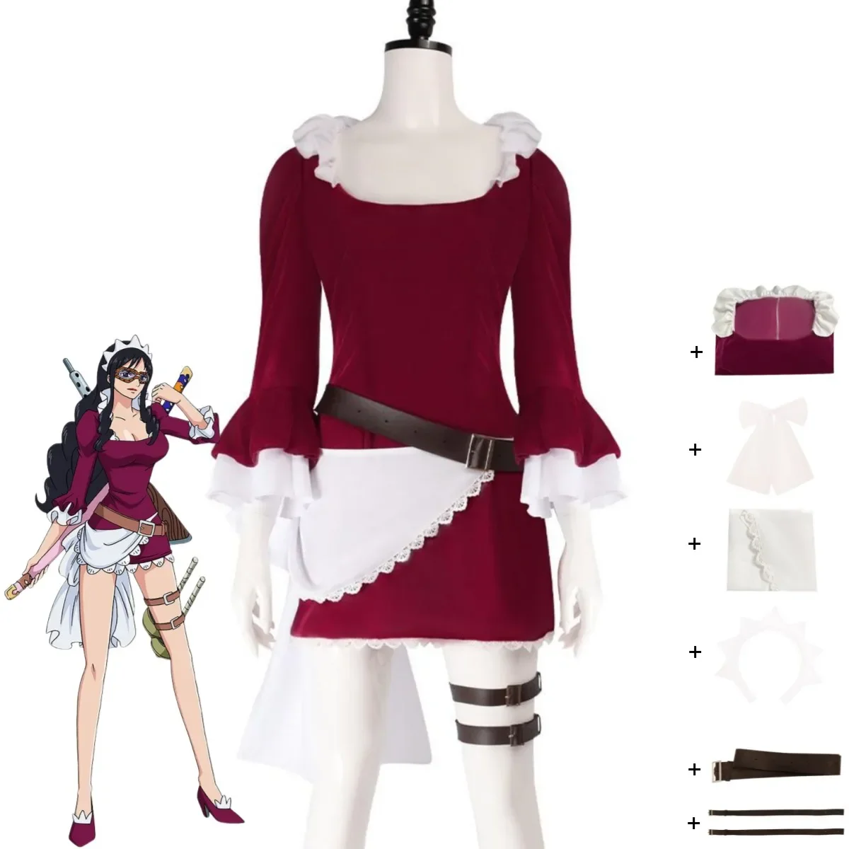 

Anime Maid Killer Cosplay Costume Wine Red French Maid Dress Sexy Outfit Girl costume Halloween Disguise women'scosplay Suit