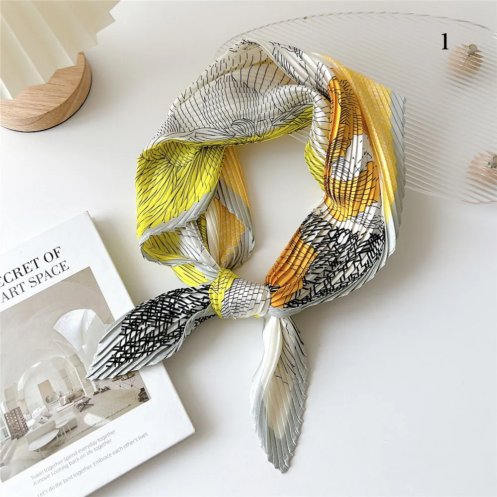 Floral Silk Crinkle Hair Bands Scarf Women Luxury Headband Square Scarves Bandana Foulard Office Ladies Shawl Accessories Women