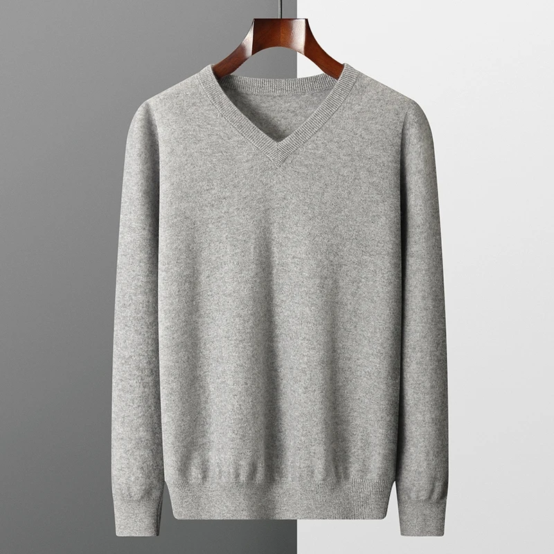 Spring/Autumn New High Quality Men Cashmere Sweater V-neck Business Casual Pullover 100% Goat Cashmere Knitwear Luxury Soft Tops