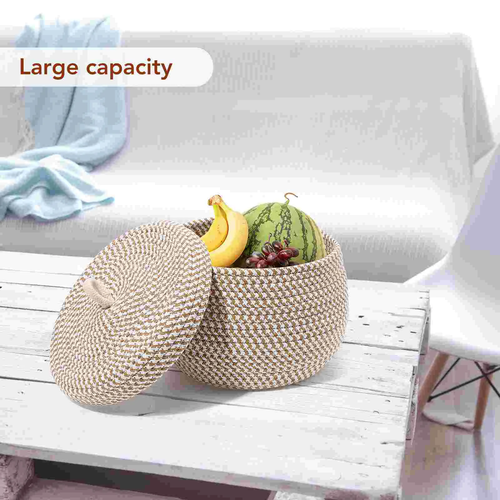 Lidded Wicker Basket with Rope Storage Baskets for Organizing Decorative Boxes Lids Jute Blanket Cotton Round Basket with Lids