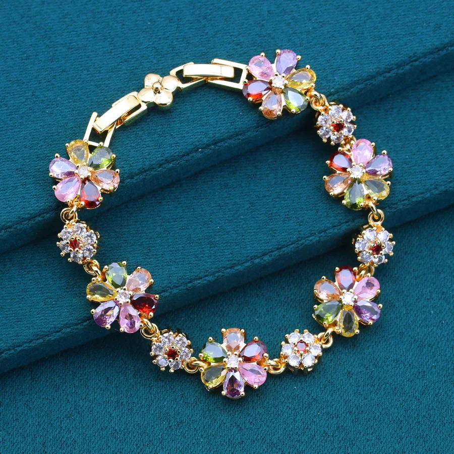 18k Gold Plared Multicolor Zirconia Bracelet Wedding Jewelry for Women Party Gift