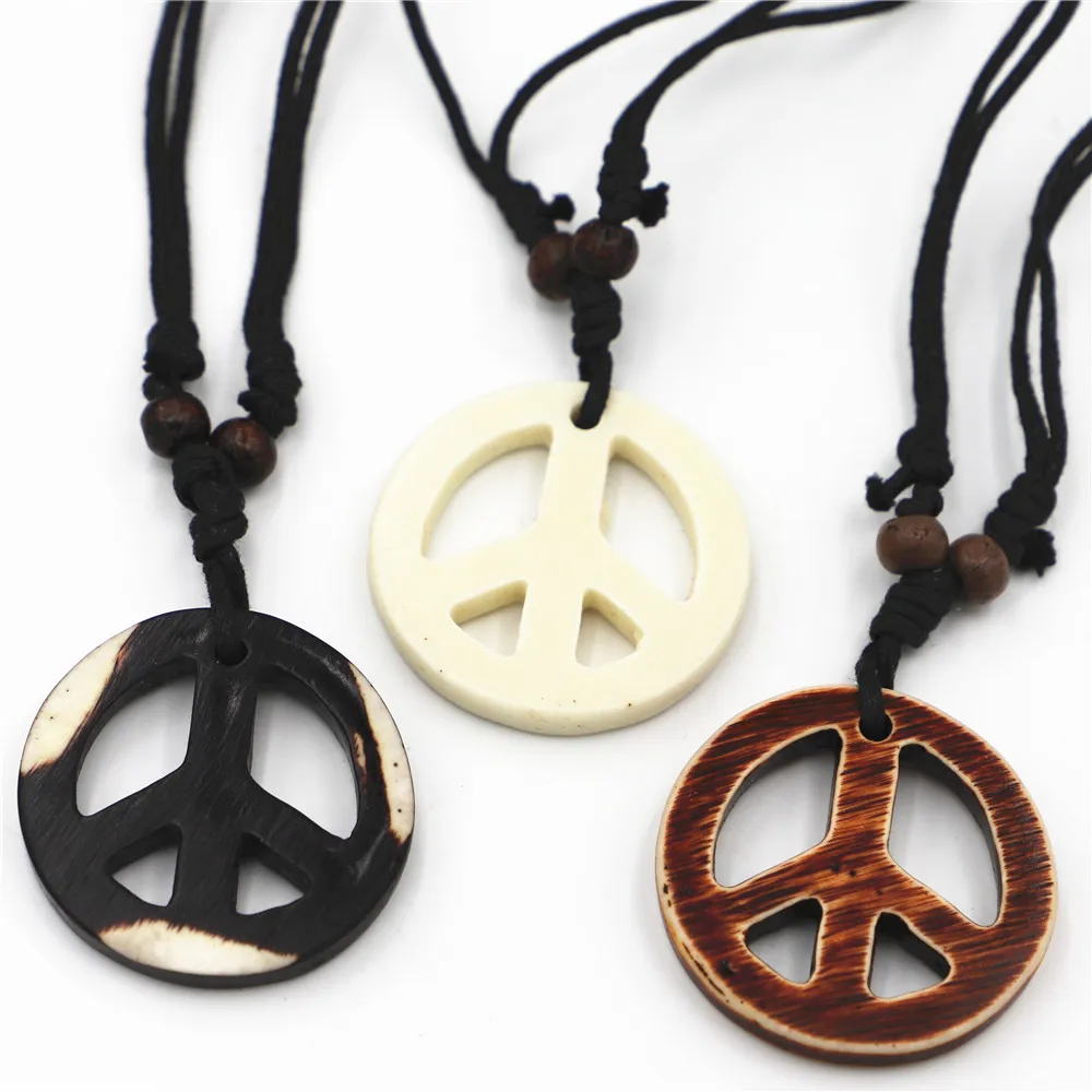 New Brown White Black Imitation Peace symb Yak Bone Pendants Choker Necklace for Women Amulet Wholesale 10pcs  A1 Free Shipping