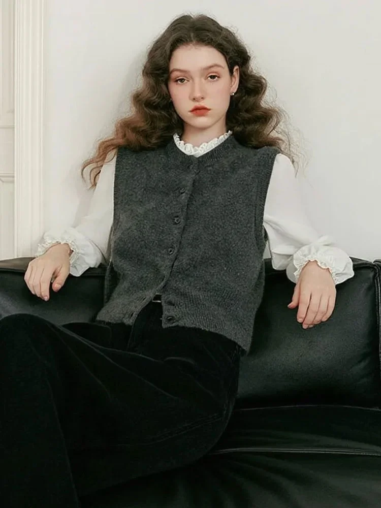 

Zhuo Chi Lazy ey round Ne Knitted Vest Soft Cozy Layering Women's Faion Commute Sle Regular Fit Knitwear Autumn New A...