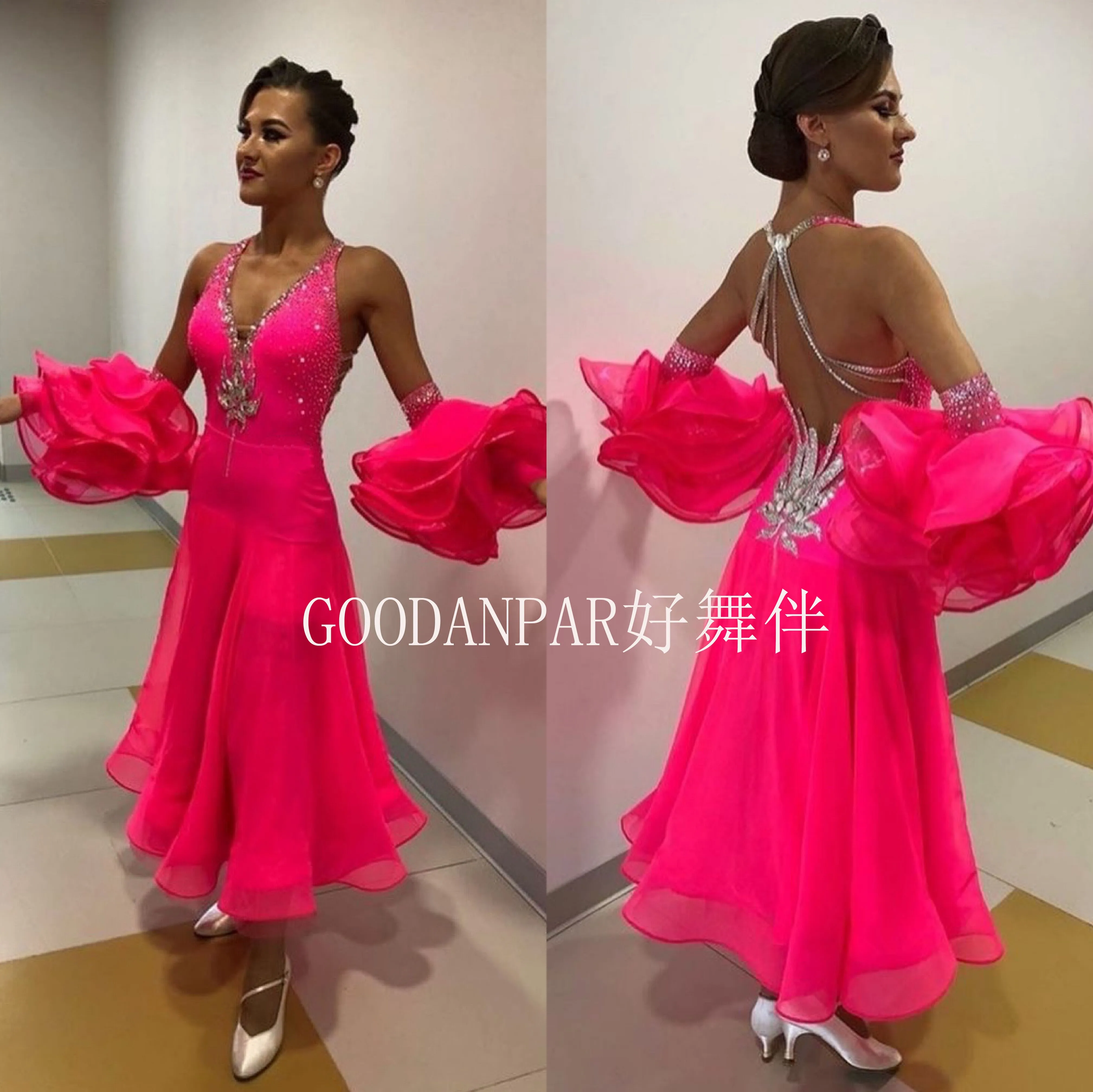 Standard Dance Dress ballroom dance dress  ballroom dress for Competition modern dance Costume fuchsia GOODANPAR