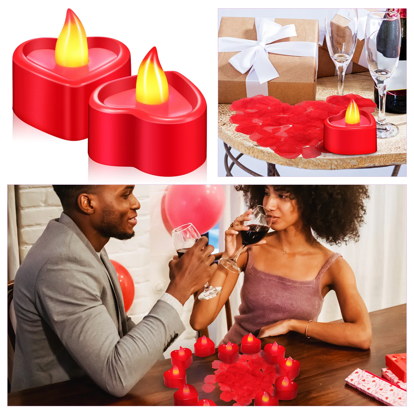 

12 Heart Shaped LED Candles 1000 Red Rose Petals Romantic Decorations Bedroom Proposal Anniversary Valentine Wedding Birthday