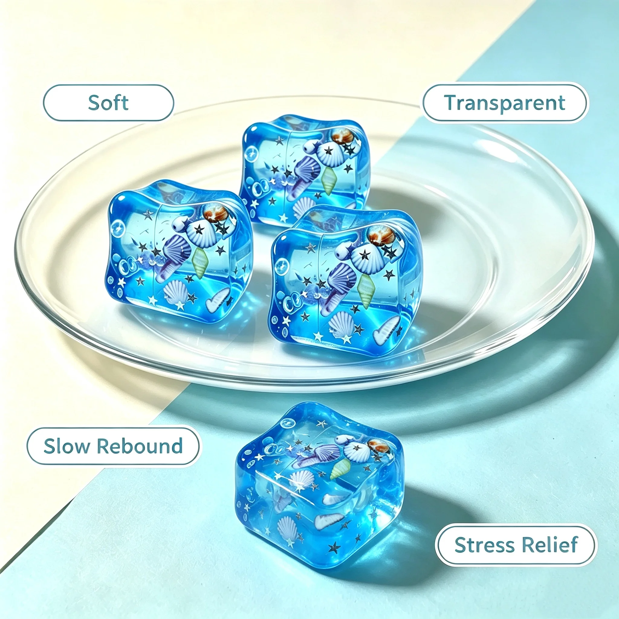 Ocean Shell Squishy Stress Balls Transparent Star Maltose Cubes Super Soft Squeeze Fidget Toy Stress Relief For Adults view 2