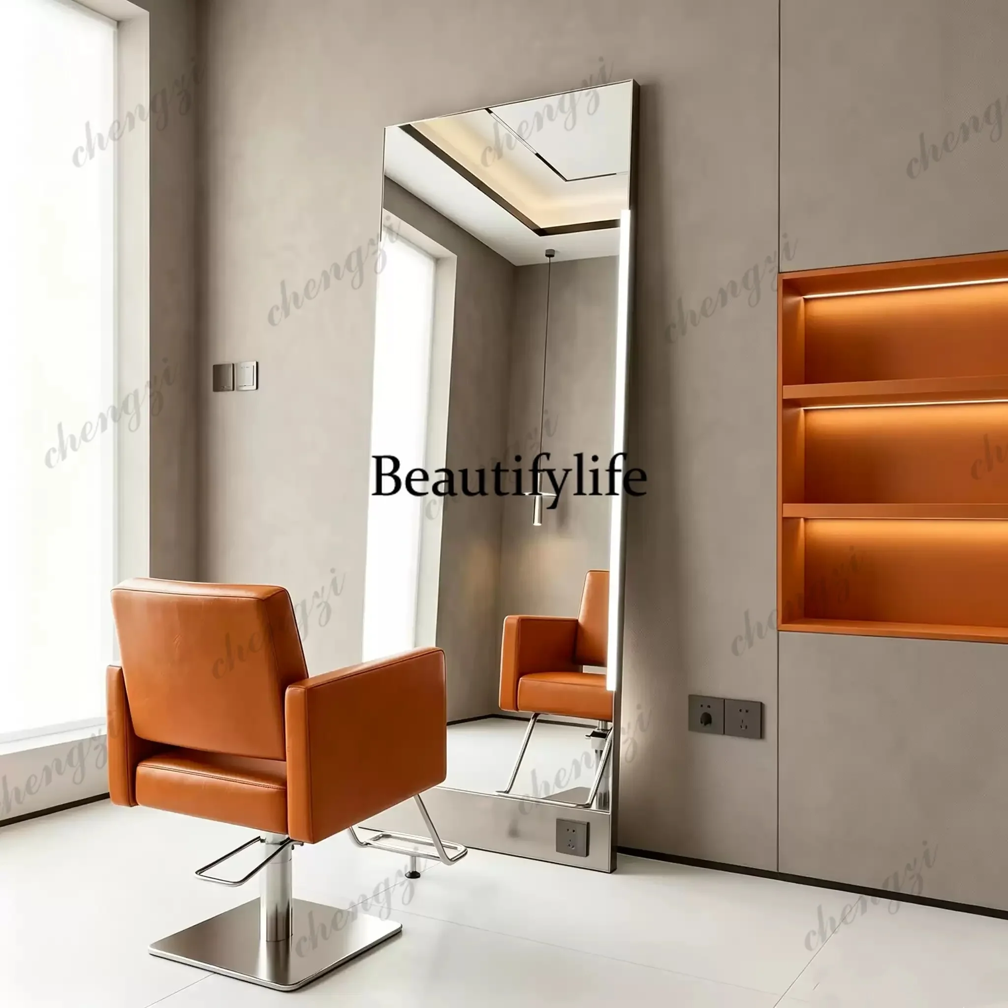 A74New barber shop, dedicated to hair salon, mirror table, single and double floor, stainless steel mirror