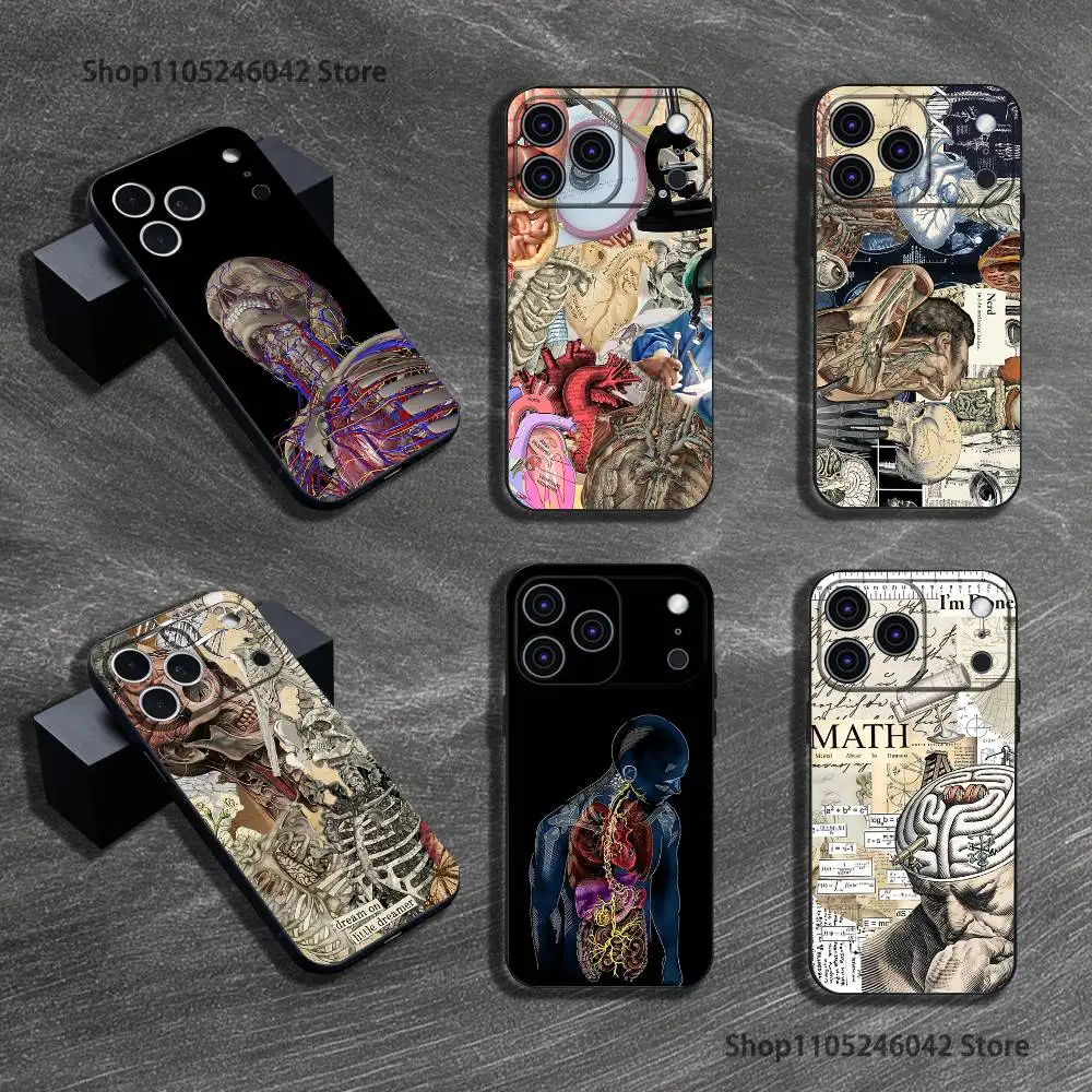 

Medical Art Human Anatomy Black Soft Cover Phone Case For iPhone 17,16,15,14,13,12,11,Pro,XS,Max,XR,Plus,E,SE4,Mini