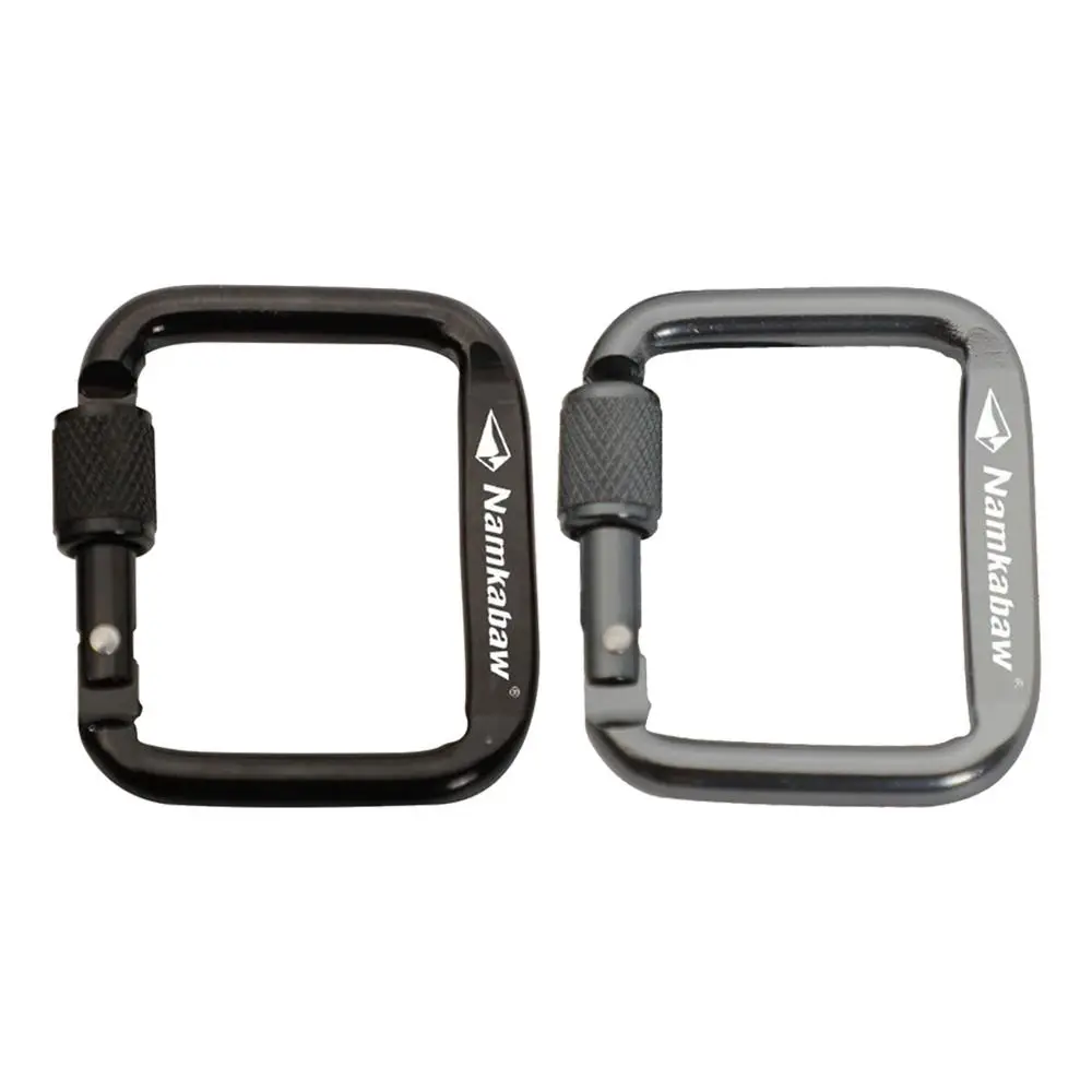 3pcs Durable Square Carabiner Flattened Buckle with Thread Black&Grey Snap Clip Hook Portable