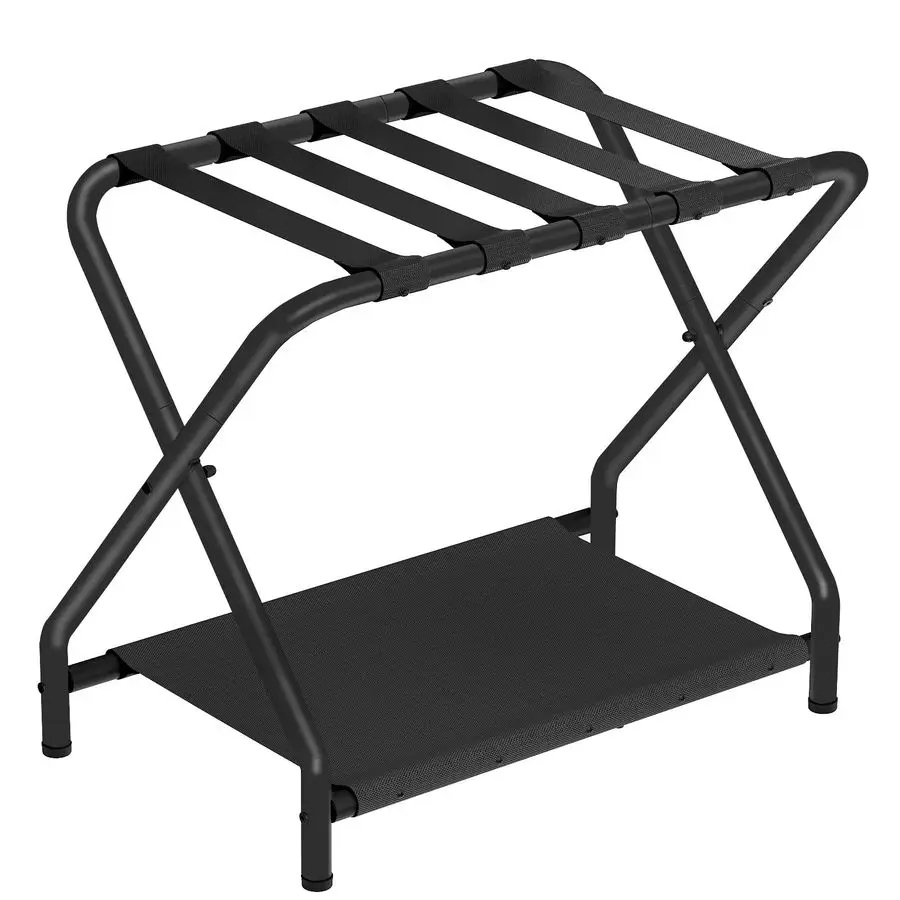 

Luggage Rack, Folding Suitcase Stand with Fabric Storage Shelf for Guest Room, Bedroom, Hotel, Holds up to 100 lb, 27 x 15.3 x 2