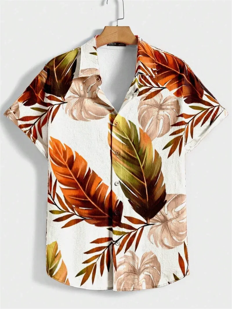 Men's Simple Casual Color-blocking 3D Printed Lapel Button Short-sleeved Shirt Slim-fit Hawaiian Vacation Casual Outdoor Top